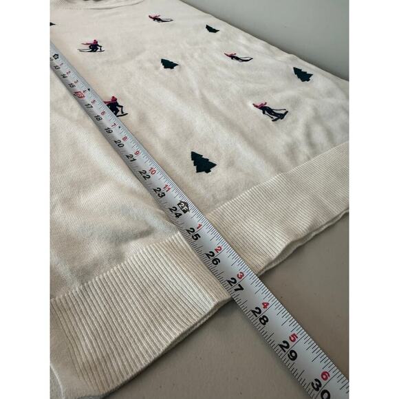 LOFT White Sweater with Skiers and Trees Graphic Winter Pullover Size L - Picture 7 of 8